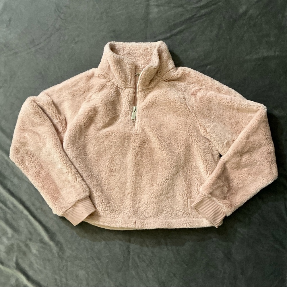 Calvin Klein Performance Pastel Pink Fuzzy Cowl Neck Cropped Sweater